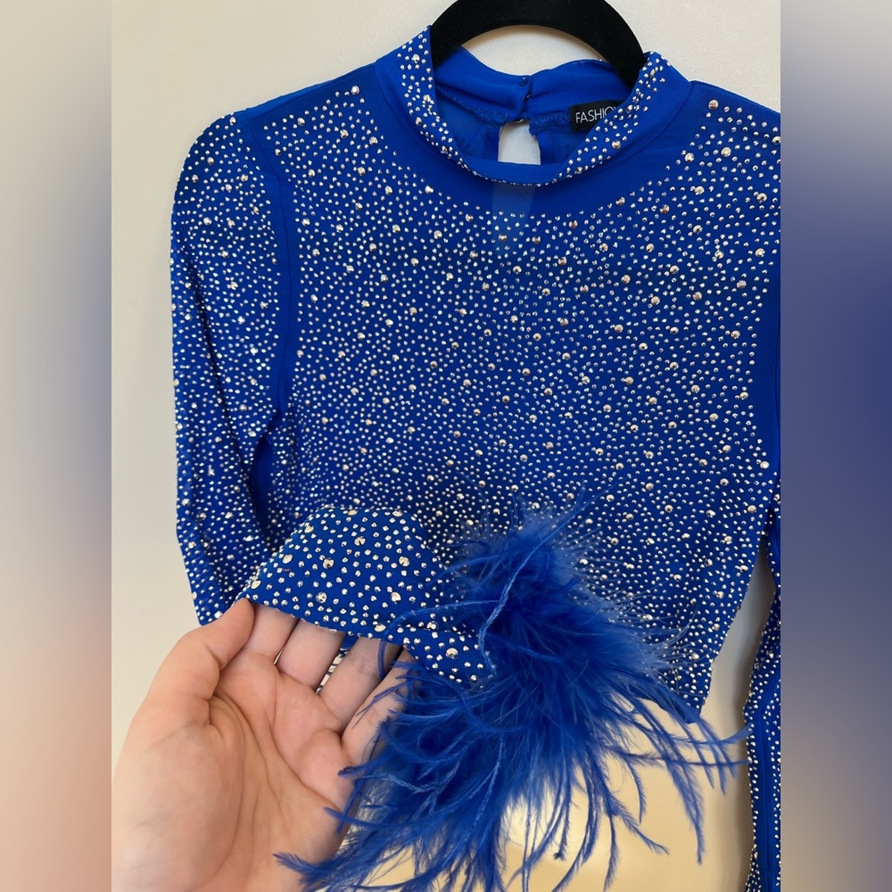 Fashion Nova Dark Blue/Royal Blue Diamanté & sequined cropped top